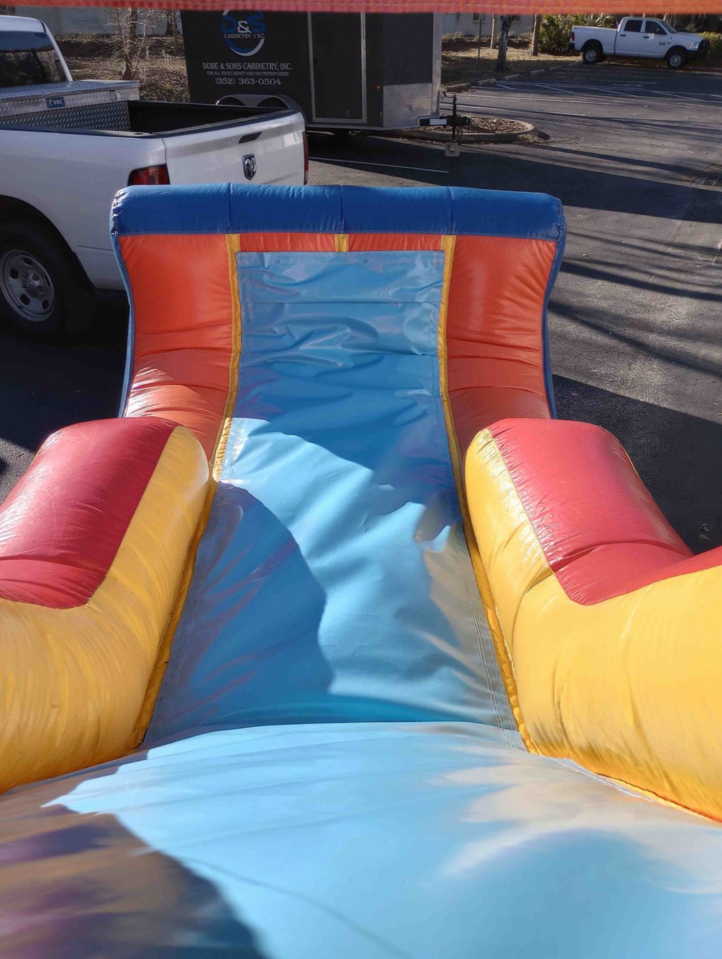 Inflatable slide set up for inspection and repair